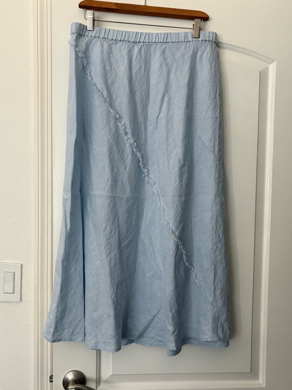 DKNY blue linen aline skirt size L elastic waistband